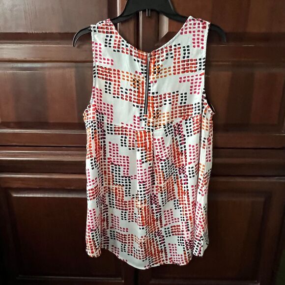 W5 White Pink Orange Black Graphic Scoop Neck Polka-Dot Blouse Shirt Top Tank L - Picture 3 of 3